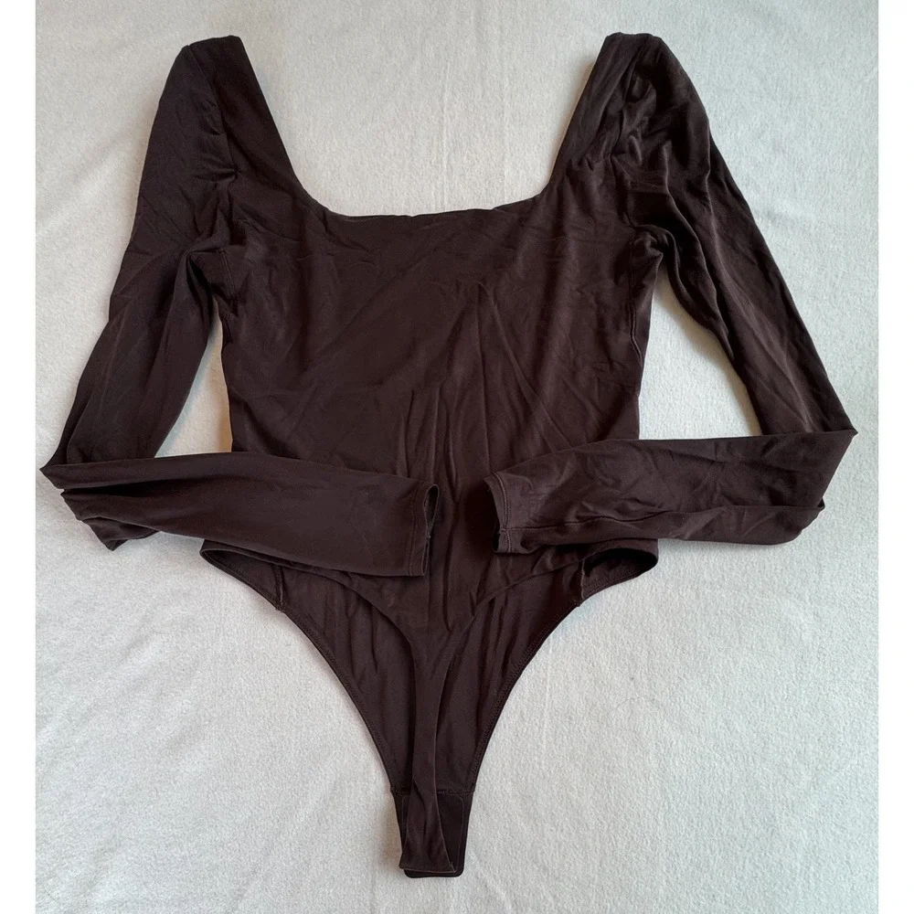 Lululemon Wundermost Ultra Soft Nulu Square Neck Long Sleeve Bodysuit Brown SP